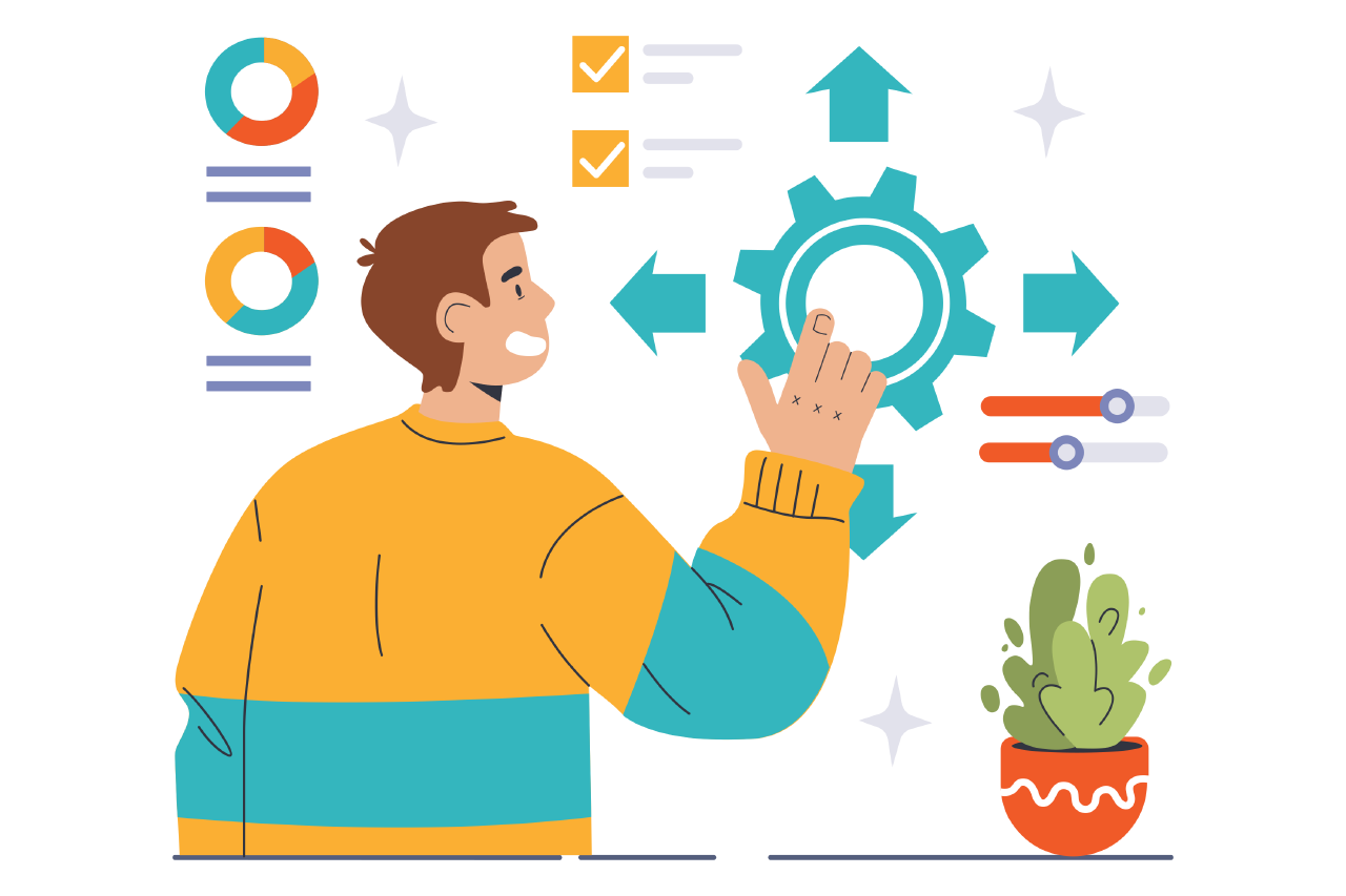 Illustration of a person contemplating cloud scaling