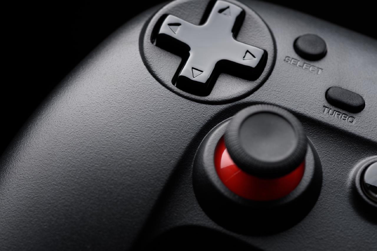 Close-up photo of a game controller.