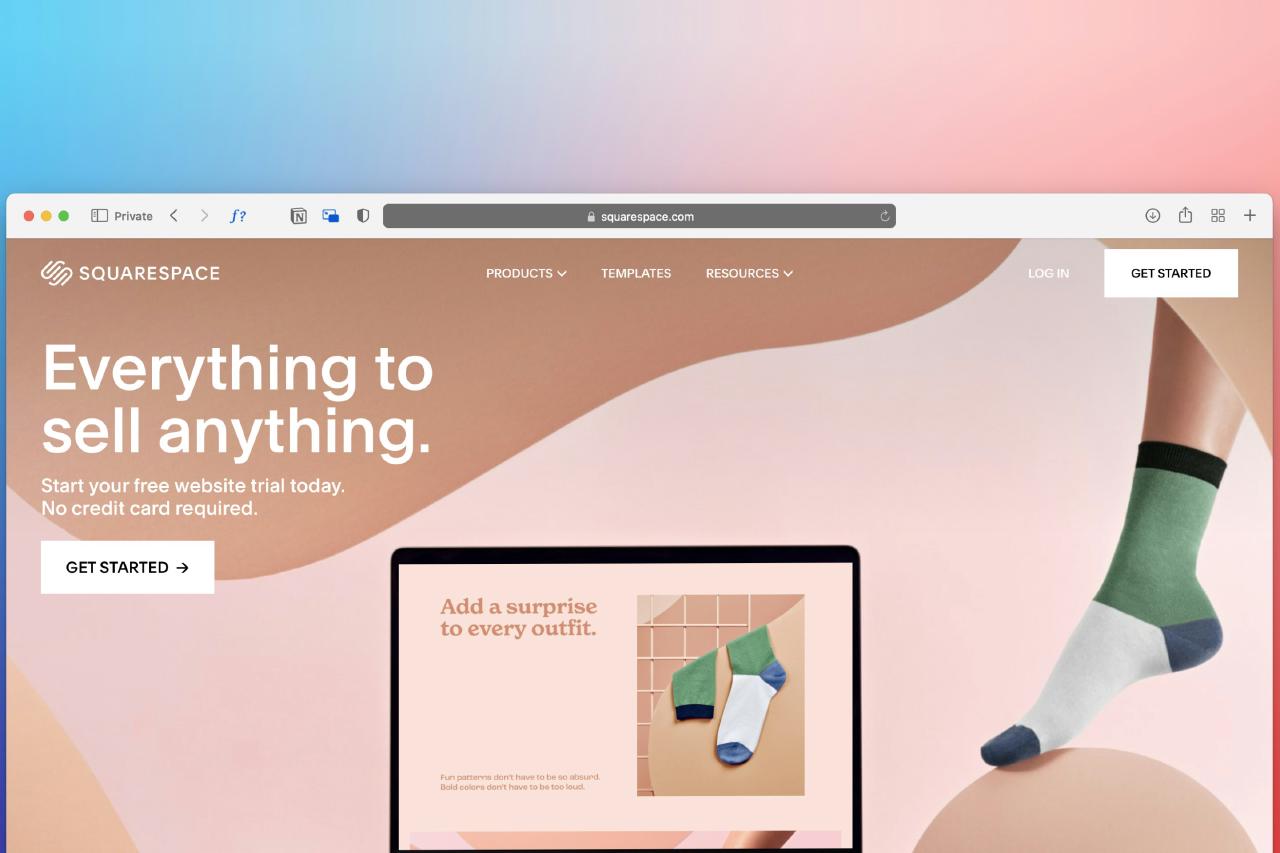 Stylised screenshot of the Squarespace website