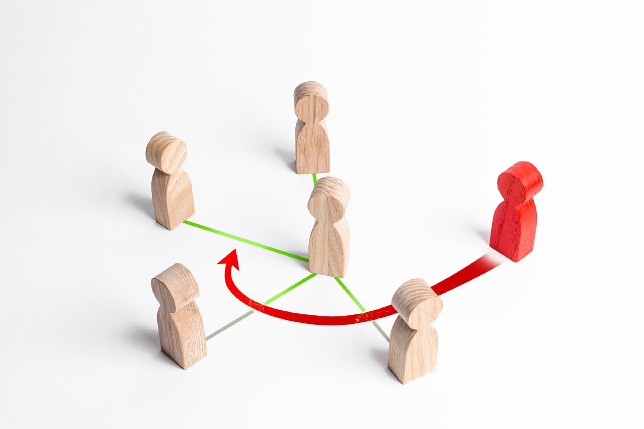 Image of one person subverting natural relationships between people
